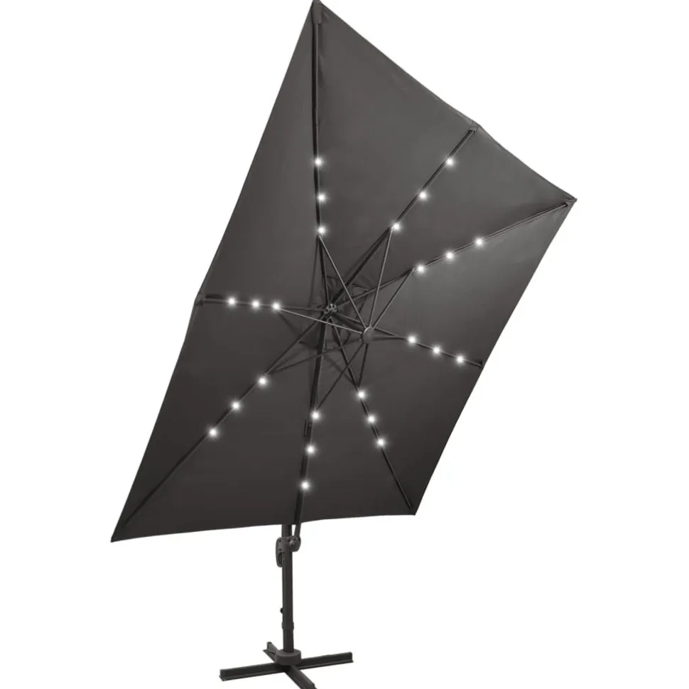 Riippuva aurinkovarjo 2 tangolla ja LED-valoilla 300 cm vihreä