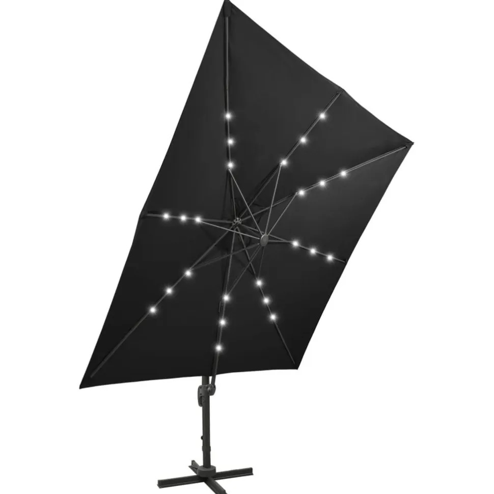 Riippuva aurinkovarjo 2 tangolla ja LED-valoilla 300 cm vihreä