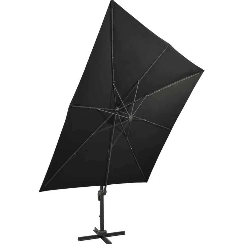 Riippuva aurinkovarjo 2 tangolla ja LED-valoilla 300 cm vihreä