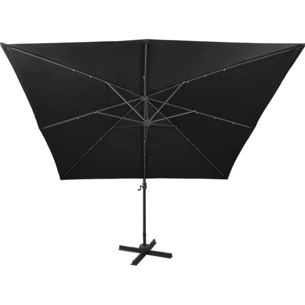 Riippuva aurinkovarjo 2 tangolla ja LED-valoilla 300 cm vihreä