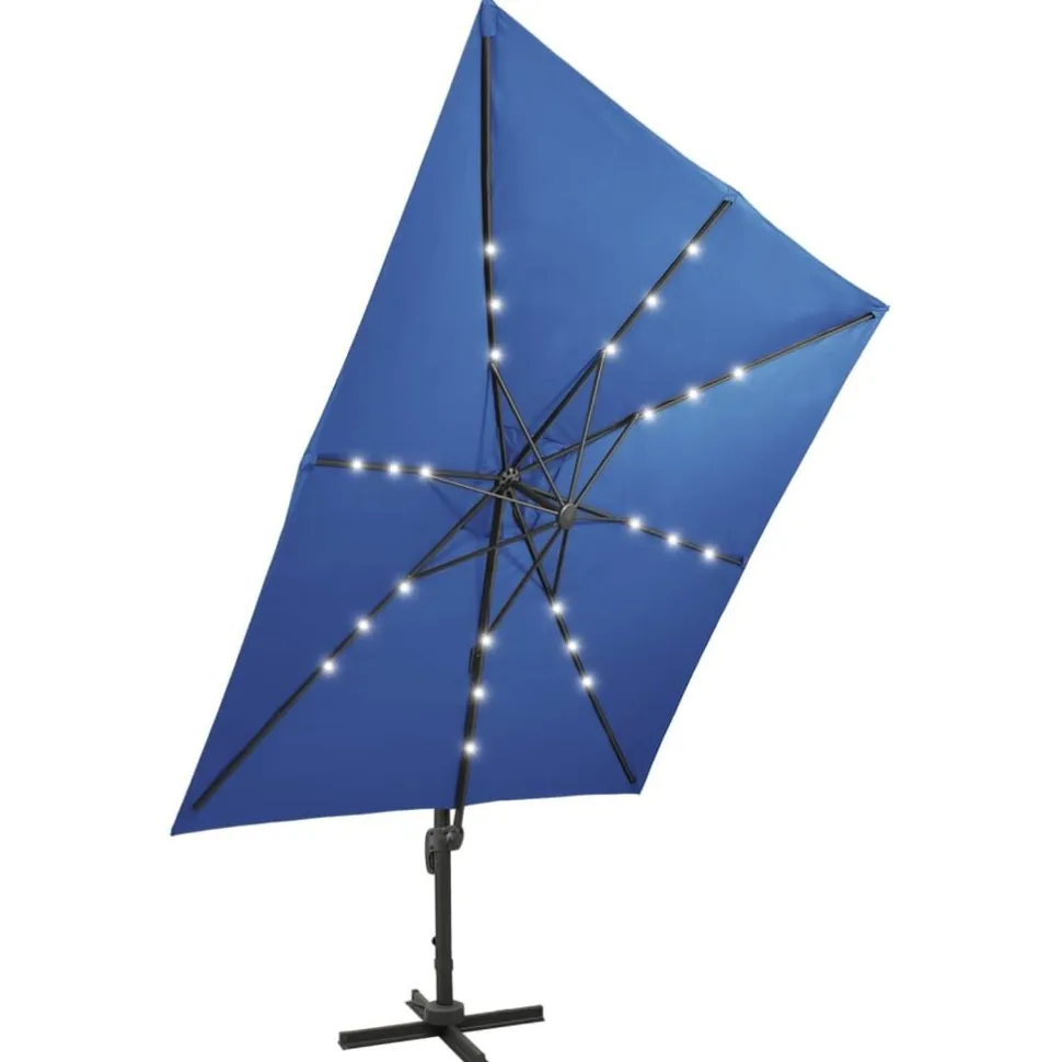Riippuva aurinkovarjo 2 tangolla ja LED-valoilla 300 cm vihreä