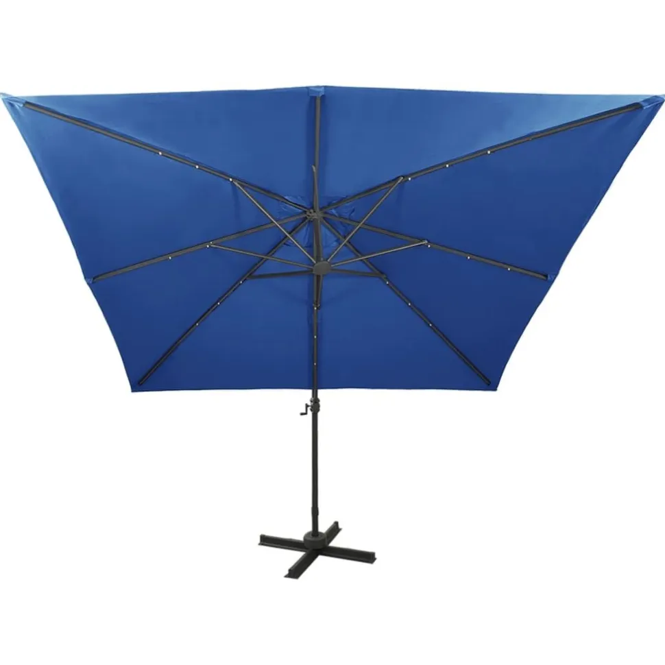 Riippuva aurinkovarjo 2 tangolla ja LED-valoilla 300 cm vihreä