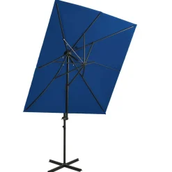 Riippuva aurinkovarjo 2 tuplakatolla 250x250 cm taivaansininen