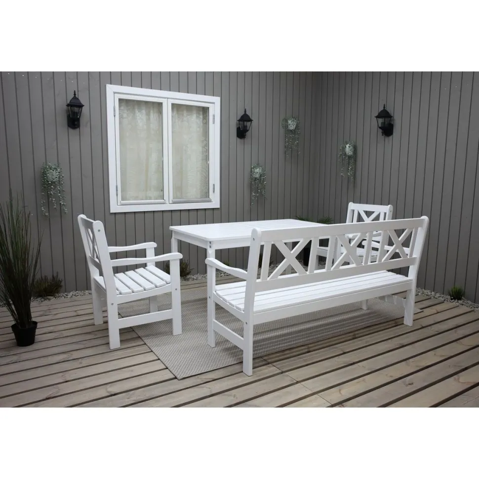 Ruokailuryhmä Baltic Garden Europe 2 tuolia + sohva + pöytä + pehmusteet valkoinen