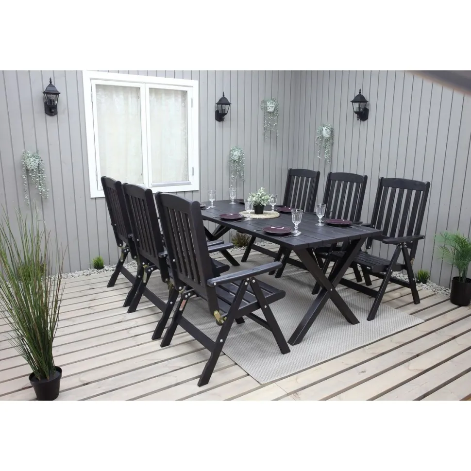 Ruokailuryhmä Baltic Garden Scottsdale 190cm pöytä + 6 tuolia musta