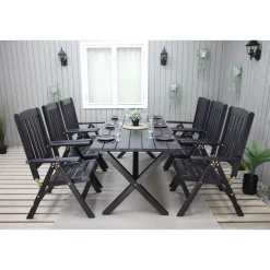 Ruokailuryhmä Baltic Garden Scottsdale 190cm pöytä + 6 tuolia musta