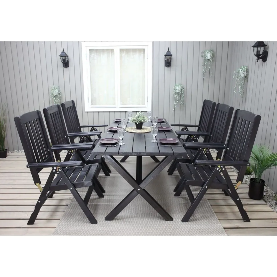 Ruokailuryhmä Baltic Garden Scottsdale 190cm pöytä + 6 tuolia musta