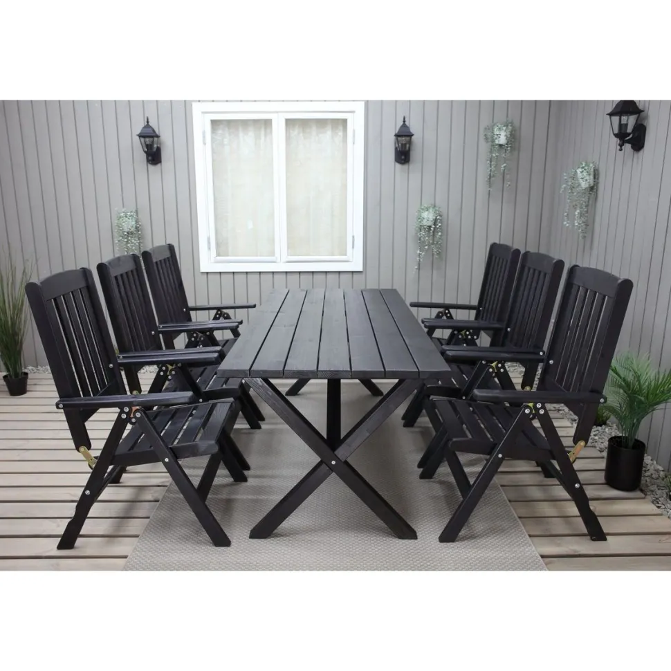 Ruokailuryhmä Baltic Garden Scottsdale 190cm pöytä + 6 tuolia musta