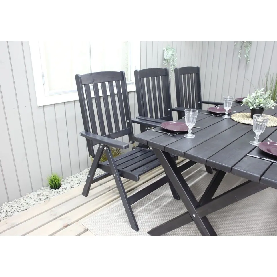 Ruokailuryhmä Baltic Garden Scottsdale 190cm pöytä + 6 tuolia musta