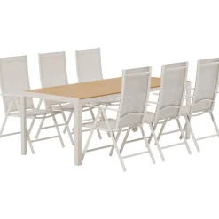 Ruokailuryhmä ulos Venture Home, beige Break-pöytä 205x90cm + 6 beigeä Break-tuolia