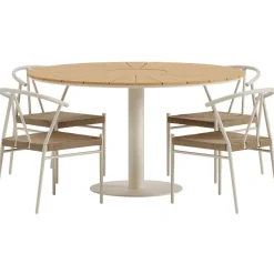Ruokailuryhmä ulos Venture Home, beige Croft-pöytä Ø120cm + 4 beigeä Alfons-tuolia