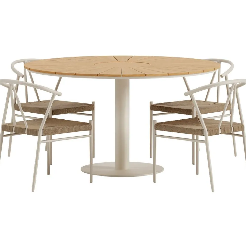 Ruokailuryhmä ulos Venture Home, beige Croft-pöytä Ø120cm + 4 beigeä Alfons-tuolia