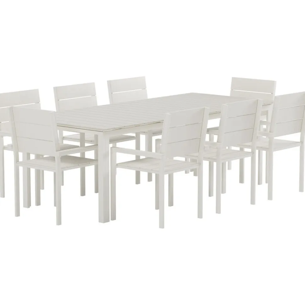 Ruokailuryhmä ulos Venture Home, beige Levels-pöytä 229x100cm + 8 beigeä Levels-tuolia