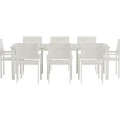 Ruokailuryhmä ulos Venture Home, beige Levels-pöytä 229x100cm + 8 beigeä Levels-tuolia
