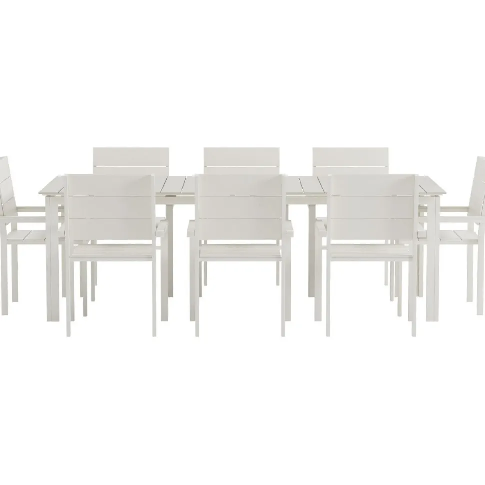 Ruokailuryhmä ulos Venture Home, beige Levels-pöytä 229x100cm + 8 beigeä Levels-tuolia