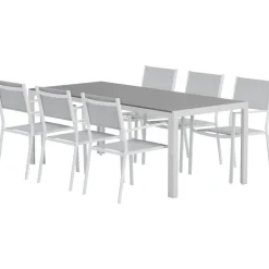 Ruokailuryhmä ulos Venture Home, harmaa Break-pöytä 205x90cm + 6 harmaata Copacabana-tuolia