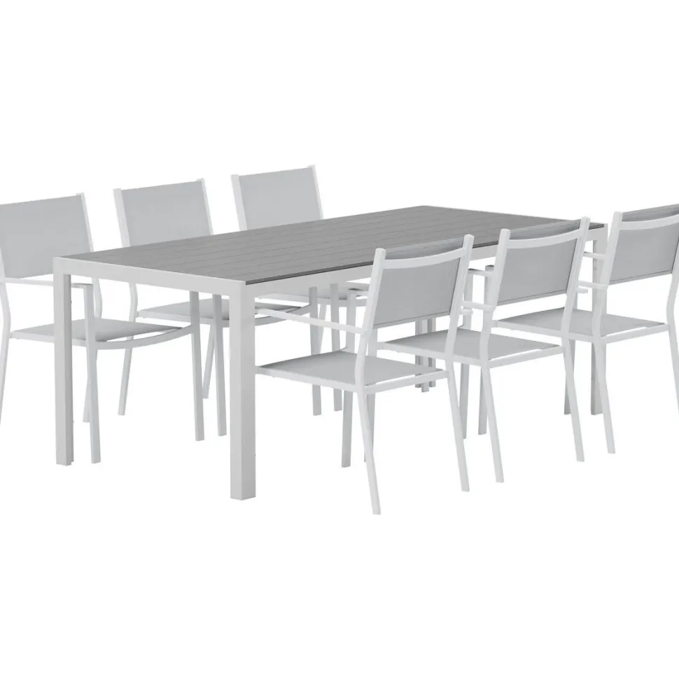Ruokailuryhmä ulos Venture Home, harmaa Break-pöytä 205x90cm + 6 harmaata Copacabana-tuolia