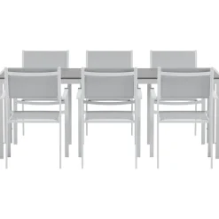 Ruokailuryhmä ulos Venture Home, harmaa Break-pöytä 205x90cm + 6 harmaata Copacabana-tuolia