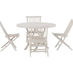 Ruokailuryhmä ulos Venture Home, Kenya-pöytä Ø120cm + 4 Kenya-tuolia, valkokuultava