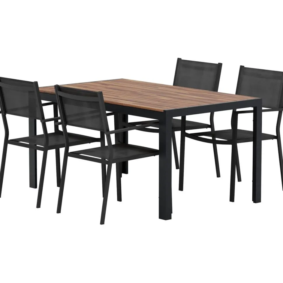 Ruokailuryhmä ulos Venture Home, musta Break-pöytä 150x90cm + 4 mustaa Copacabana-tuolia