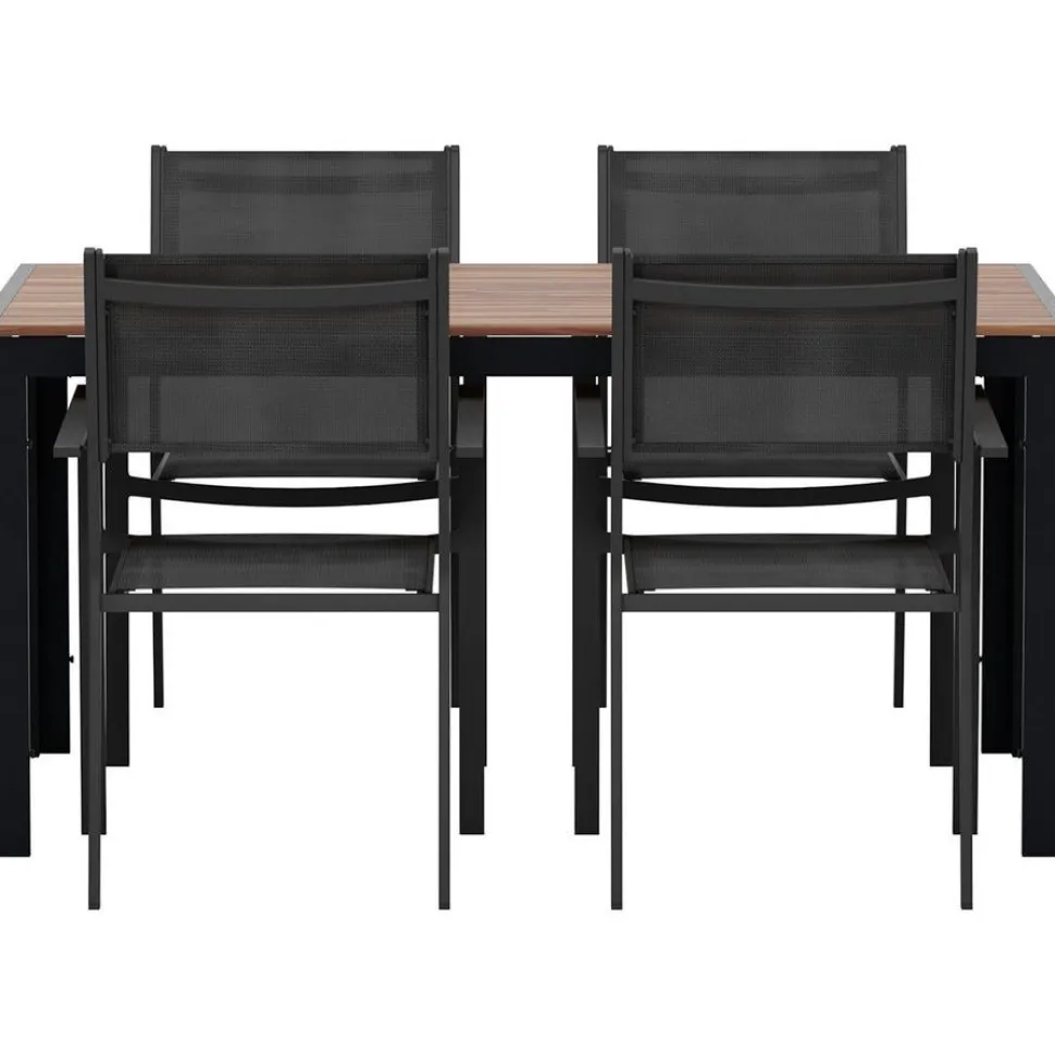 Ruokailuryhmä ulos Venture Home, musta Break-pöytä 150x90cm + 4 mustaa Copacabana-tuolia