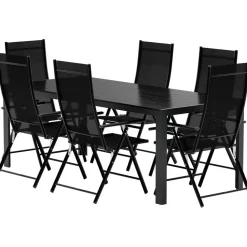 Ruokailuryhmä ulos Venture Home, musta Break-pöytä 205x90cm + 6 mustaa Levanzo-tuolia