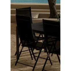 Ruokailuryhmä ulos Venture Home, musta Break-pöytä 205x90cm + 6 mustaa Levanzo-tuolia