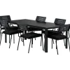 Ruokailuryhmä ulos Venture Home, musta Break-pöytä 205x90cm + 6 mustaa Nicke-tuolia