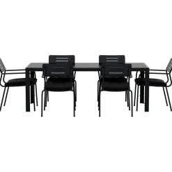 Ruokailuryhmä ulos Venture Home, musta Break-pöytä 205x90cm + 6 mustaa Nicke-tuolia