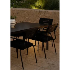 Ruokailuryhmä ulos Venture Home, musta Break-pöytä 205x90cm + 6 mustaa Nicke-tuolia