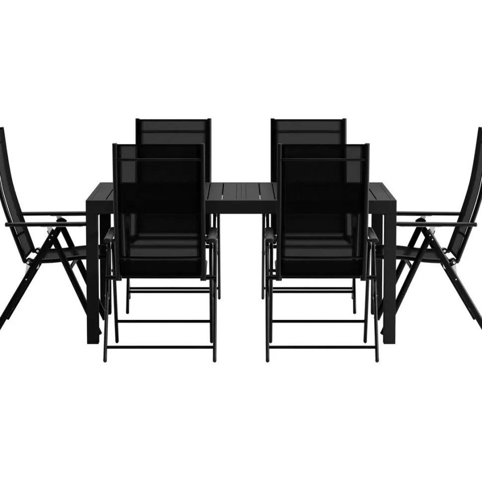 Ruokailuryhmä ulos Venture Home, musta Capo-pöytä 160x100cm + 6 mustaa Levanzo-tuolia