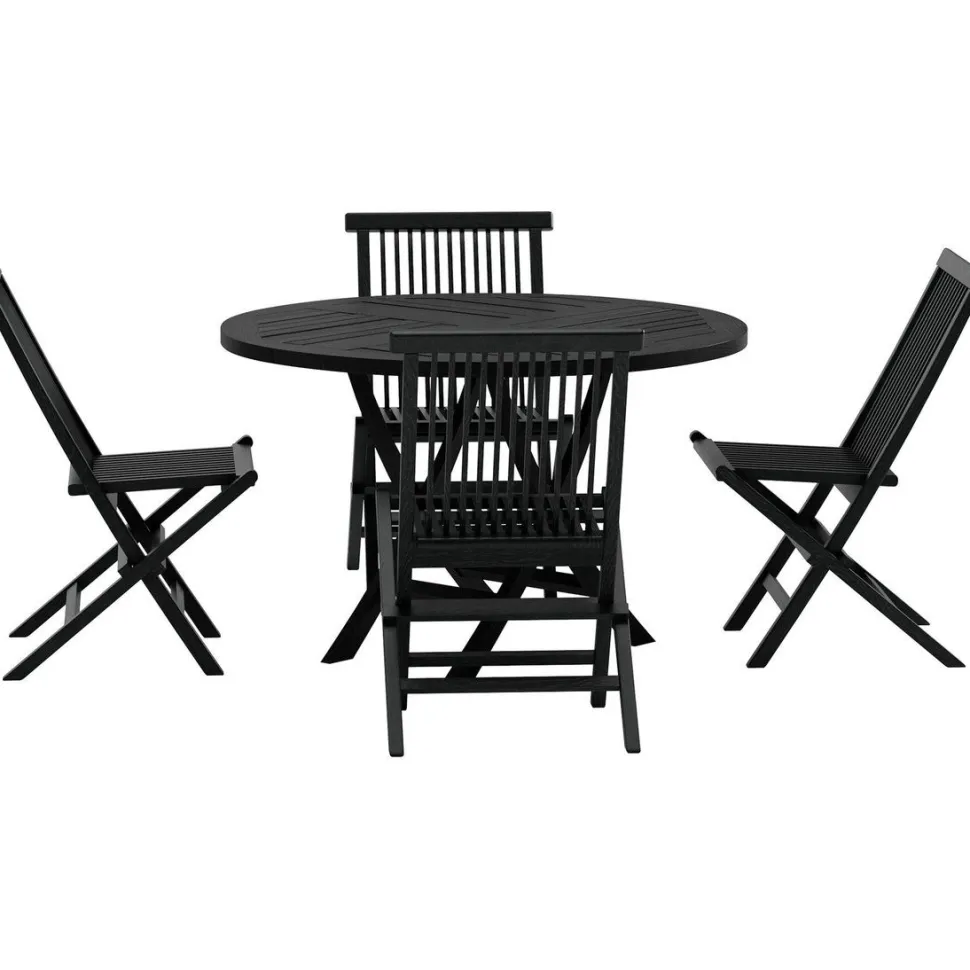 Ruokailuryhmä ulos Venture Home, musta Kenya-pöytä Ø120cm + 4 mustaa Kenya-tuolia