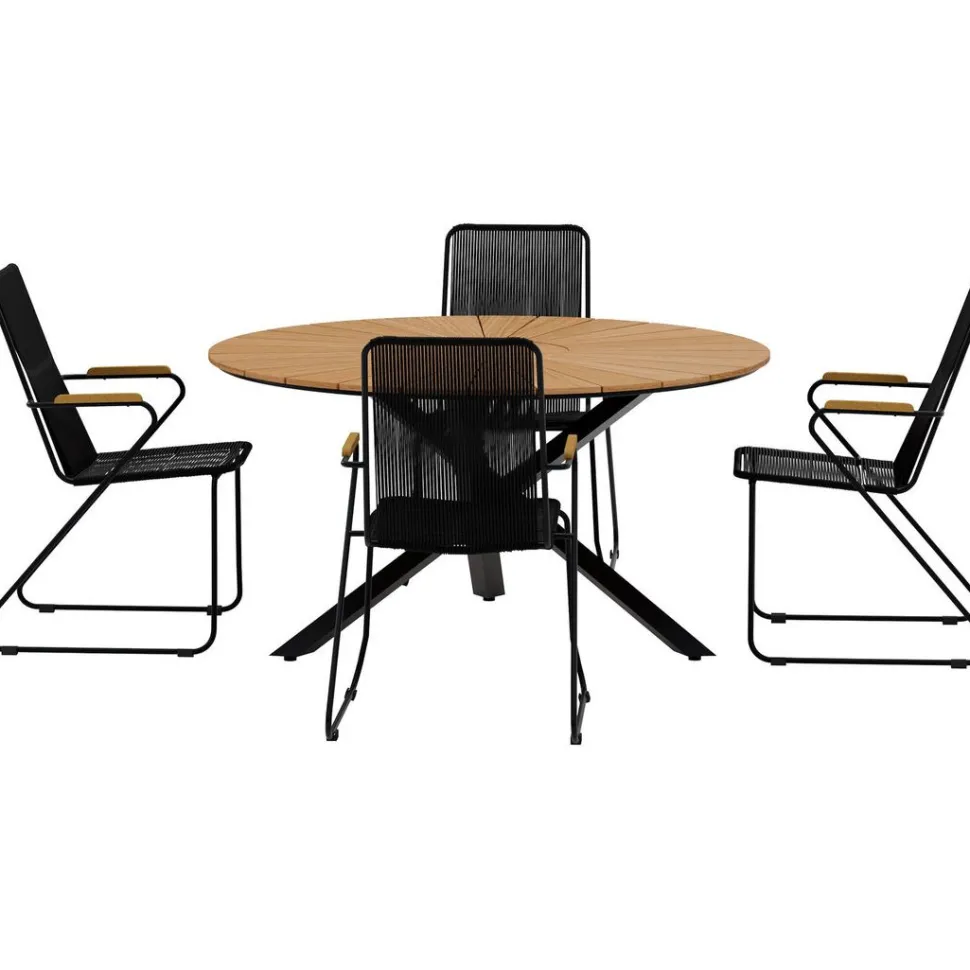 Ruokailuryhmä ulos Venture Home, musta Mexico-pöytä Ø140cm + 4 mustaa Bois-tuolia