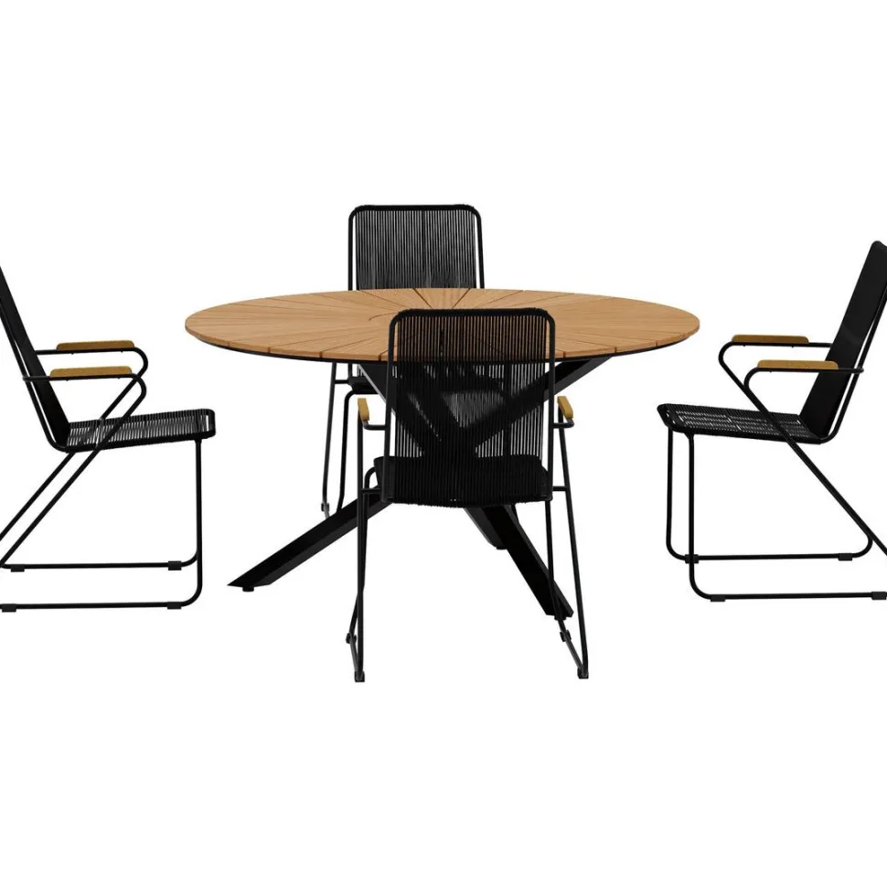 Ruokailuryhmä ulos Venture Home, musta Mexico-pöytä Ø140cm + 4 mustaa Bois-tuolia