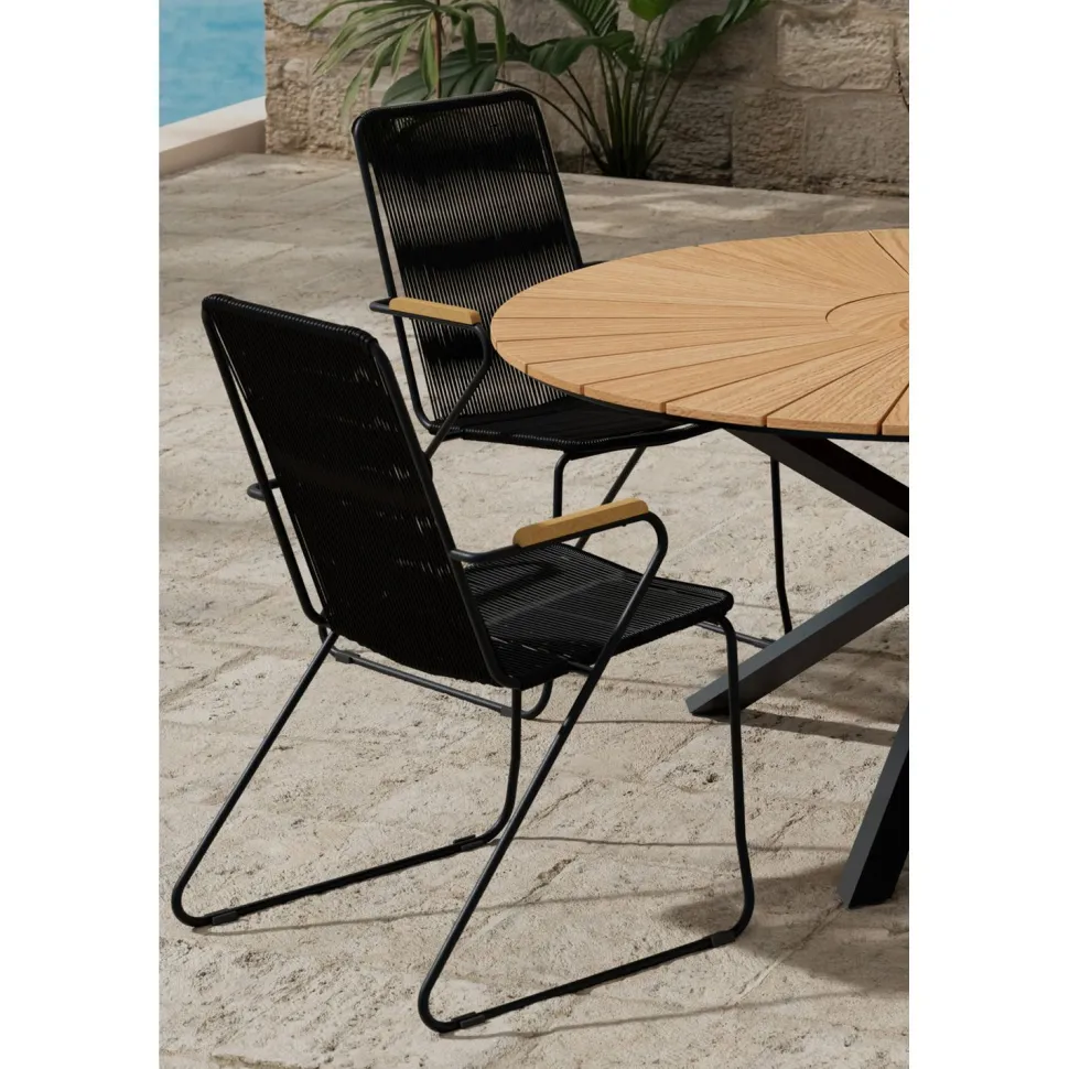 Ruokailuryhmä ulos Venture Home, musta Mexico-pöytä Ø140cm + 4 mustaa Bois-tuolia