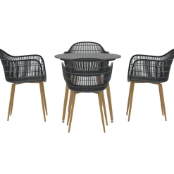 Ruokailuryhmä Venture Home Anafi, ø80cm , 4-istuttava, musta/ruskea