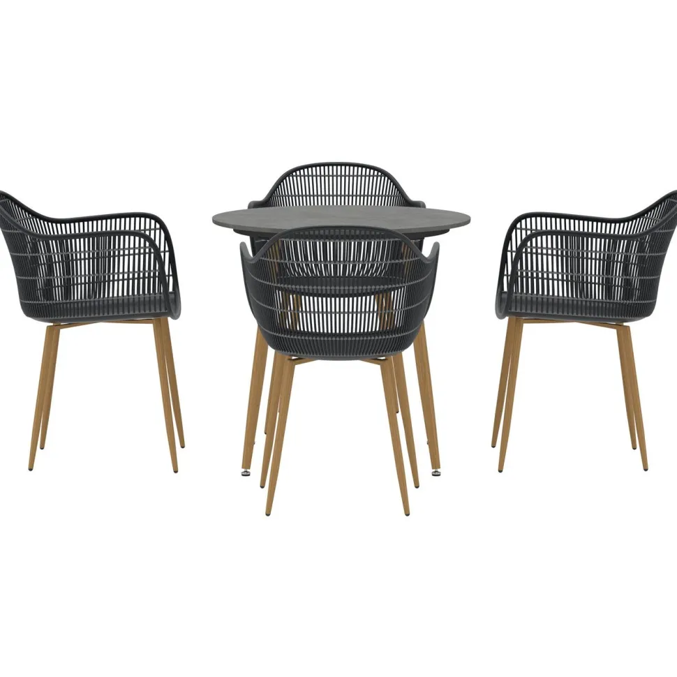 Ruokailuryhmä Venture Home Anafi, ø80cm , 4-istuttava, musta/ruskea