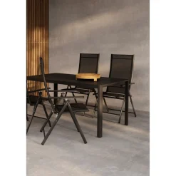 Ruokailuryhmä Venture Home, 150x85cm musta Giardini-pöytä + 4 mustaa Levanzo-tuolia