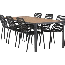 Ruokailuryhmä Venture Home, 200x90cm ruskea/musta Break-pöytä + 6 mustaa Peking-tuolia