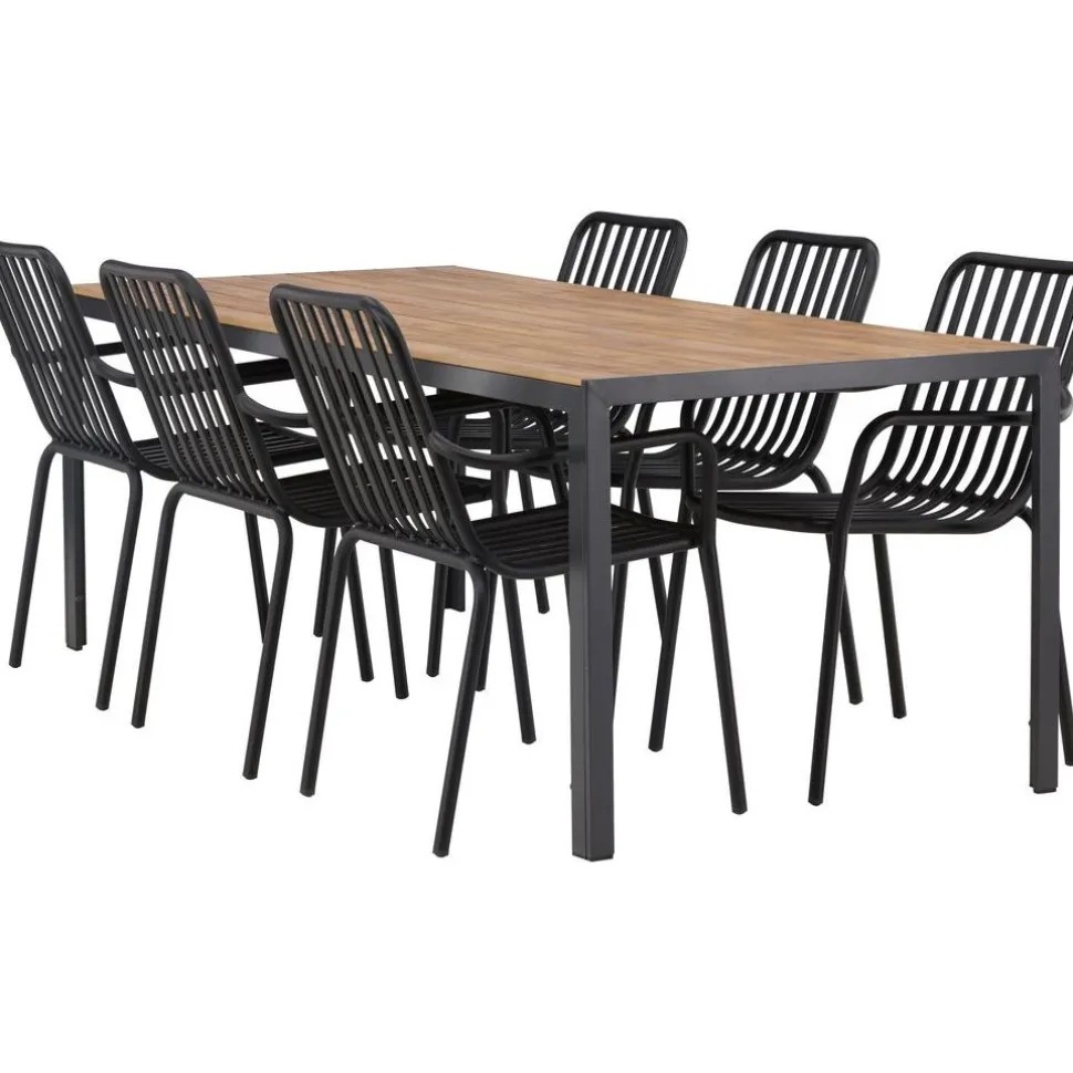 Ruokailuryhmä Venture Home, 200x90cm ruskea/musta Break-pöytä + 6 mustaa Peking-tuolia