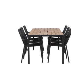 Ruokailuryhmä Venture Home, 200x90cm ruskea/musta Break-pöytä + 6 mustaa Peking-tuolia