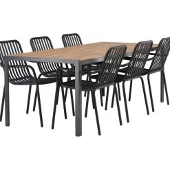 Ruokailuryhmä Venture Home, 200x90cm ruskea/musta Break-pöytä + 6 mustaa Peking-tuolia