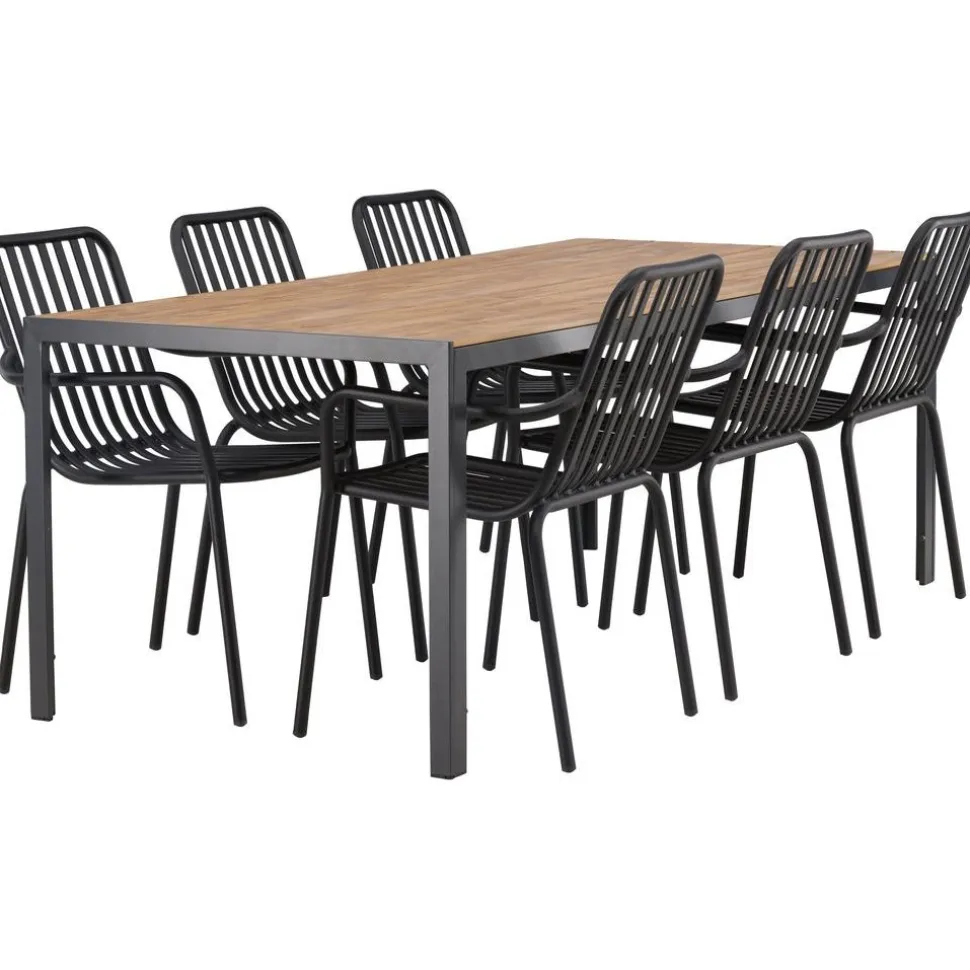 Ruokailuryhmä Venture Home, 200x90cm ruskea/musta Break-pöytä + 6 mustaa Peking-tuolia