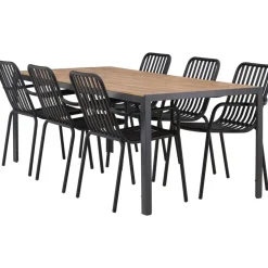 Ruokailuryhmä Venture Home, 200x90cm ruskea/musta Break-pöytä + 6 mustaa Peking-tuolia