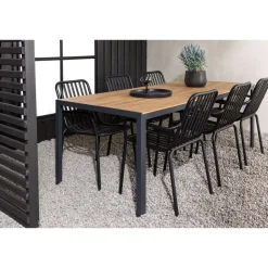 Ruokailuryhmä Venture Home, 200x90cm ruskea/musta Break-pöytä + 6 mustaa Peking-tuolia