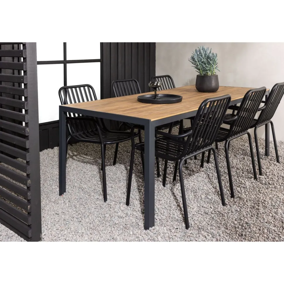 Ruokailuryhmä Venture Home, 200x90cm ruskea/musta Break-pöytä + 6 mustaa Peking-tuolia