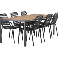 Ruokailuryhmä Venture Home, 200x90cm ruskea/musta Break-pöytä + 6 mustaa Peking-tuolia