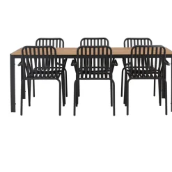 Ruokailuryhmä Venture Home, 200x90cm ruskea/musta Break-pöytä + 6 mustaa Peking-tuolia