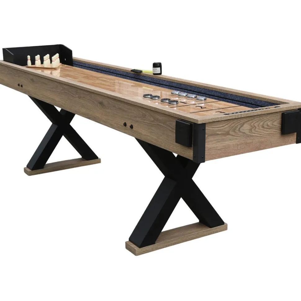 Shuffleboard Nordcore 2-IN-1, sis. 8 nappulaa, vahapullo, harja, 2 pistelaskuria ja keilaussetti, 9`