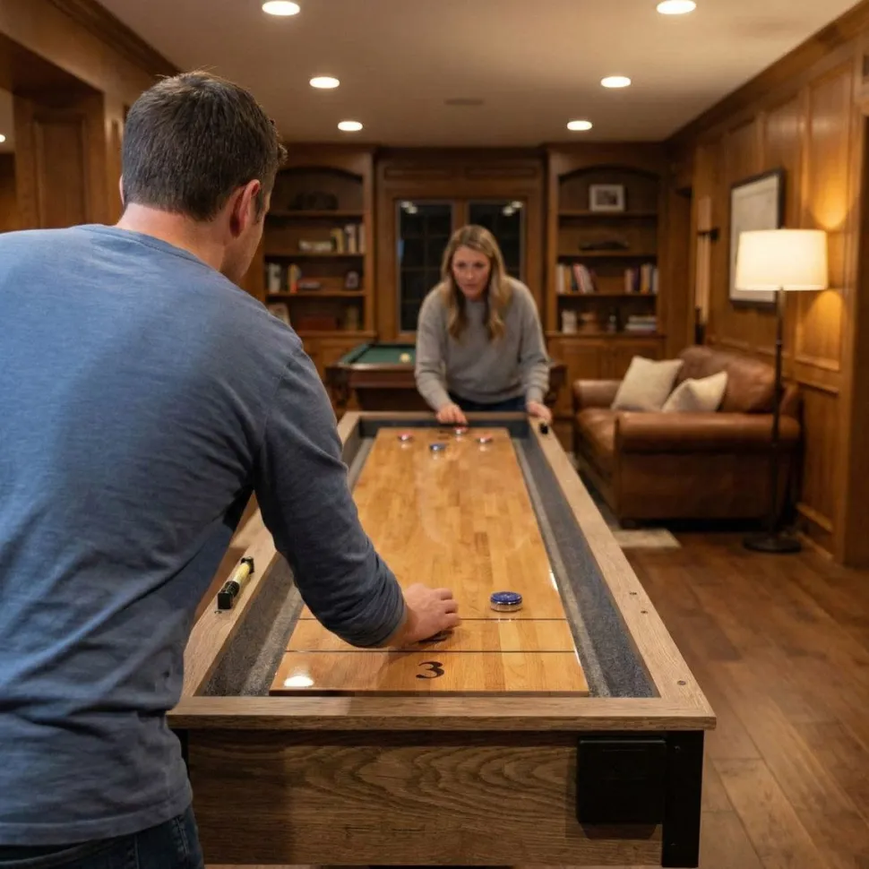 Shuffleboard Nordcore 2-IN-1, sis. 8 nappulaa, vahapullo, harja, 2 pistelaskuria ja keilaussetti, 9`